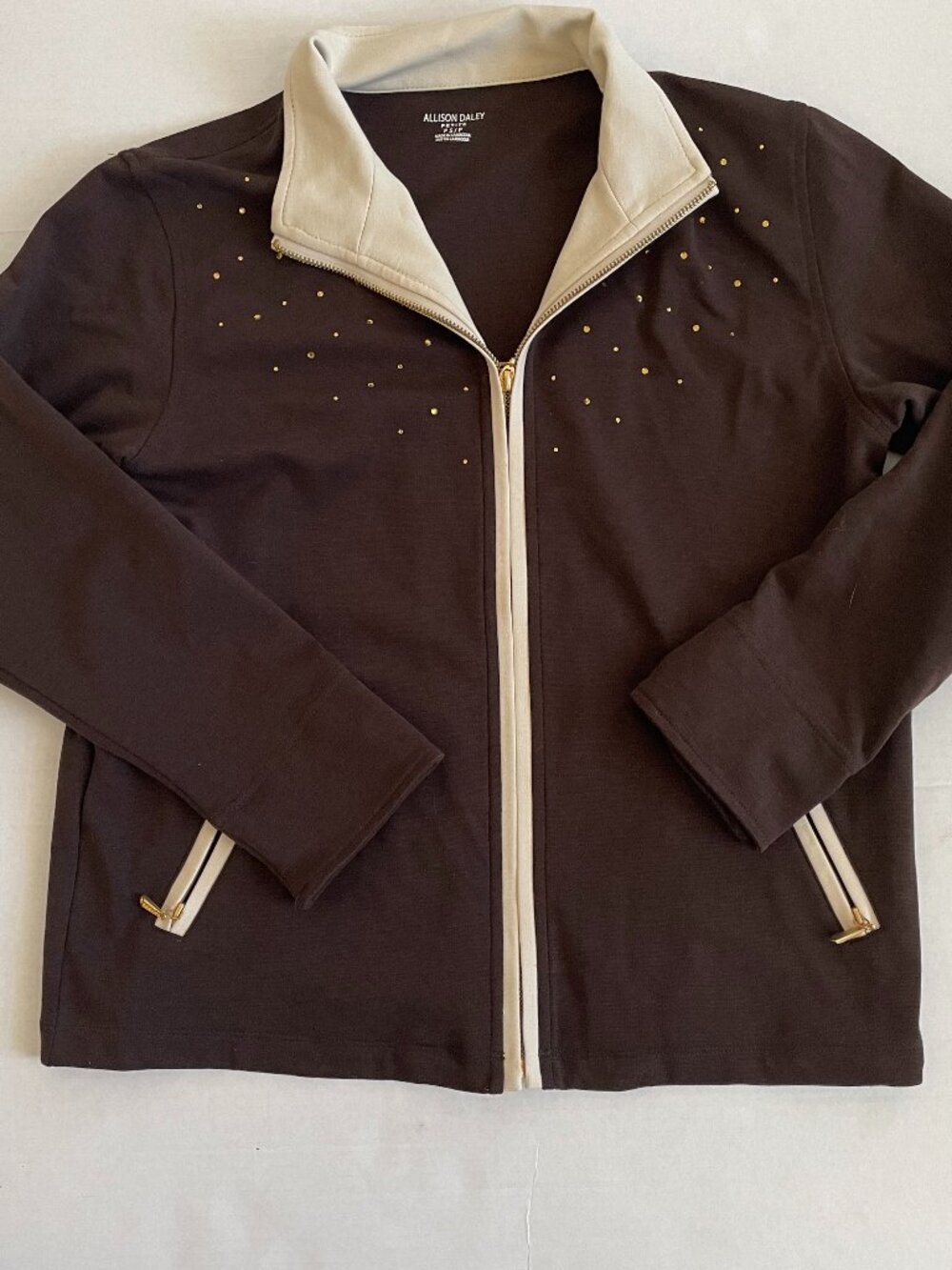 Allison Daley Petite Brown Studded Zip Jacket